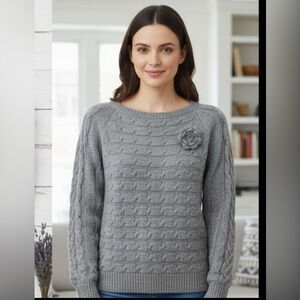 Military Hippie Gray Cable Knit Sweater 1x/2x